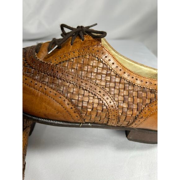 Mezlan Sevilla Oxford Woven Leather Dress Shoes Men 12 EE Brown Handcrafted ￼ main image 6